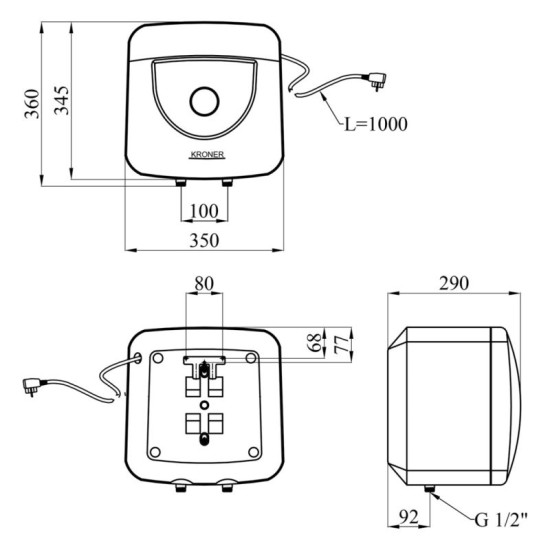 Водонагреватель Kroner Small K10SA1.5 с мокрым ТЭНом