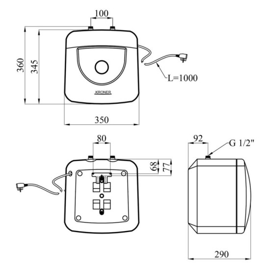 Водонагреватель Kroner Small K10SU1.5 с мокрым ТЭНом