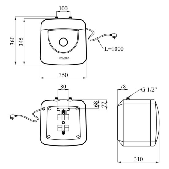 Водонагрівач Kroner Small K15SU1.5 з мокрим ТЕНом