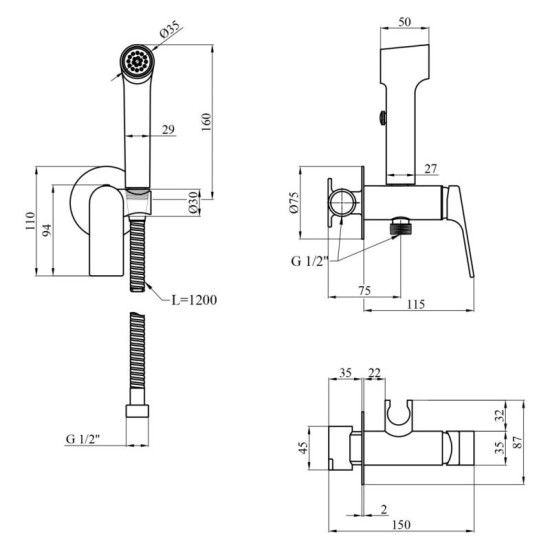 Гігієнічний душ із змішувачем Kroner KRP Graz - GRP082