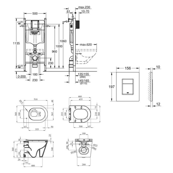 Інсталяція з унітазом Grohe Solido 2 в 1 38971000 + Grohe Even 389662430 + Kroner Armada WHI513636 RIMLESS