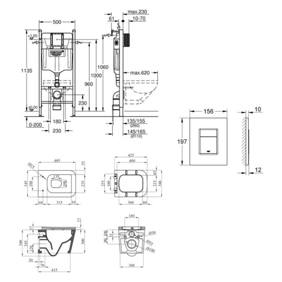 Інсталяція з унітазом Grohe Solido 2 в 1 38971000 + Grohe Even Black 38966KV0 + Kroner Eifel WHI483429 TORNADO