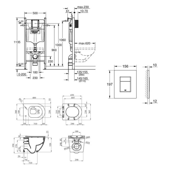 Інсталяція з унітазом Grohe Solido 2 в 1 38971000 + Grohe Even Black 38966KV0 +  Kroner Harz WHI483632 TORNADO