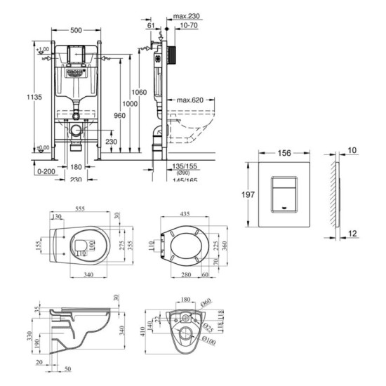 Інсталляция с унитазом Grohe Solido 2 в 1 38971000 + Grohe Even Black 38966KV0 + Kroner Oker WHI533536 RIMLESS