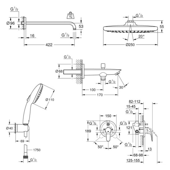 Душова система Grohe Vitalio Start 250 Euroeco UA32747R3