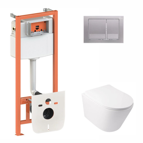 Инсталляция с унитазом Qtap Swan Rimless 520х360х320 + Nest 4 в 1 (квадратная клавиша Satin)