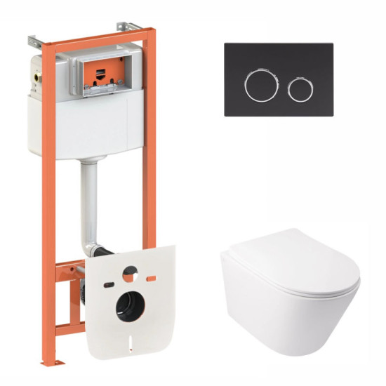 Инсталляция с унитазом Qtap Swan Rimless 520х360х320 + Nest 4 в 1 (круглая клавиша Black mat)
