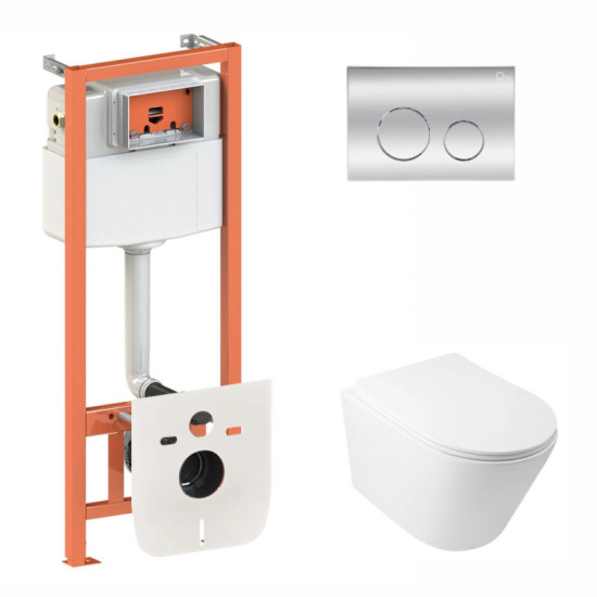 Инсталляция с унитазом Qtap Swan Rimless 520х360х320 + Nest 4 в 1 (круглая клавиша Chrome)