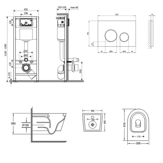Инсталляция с унитазом Qtap Swan Rimless 520х360х320 + Nest 4 в 1 (круглая клавиша Chrome)