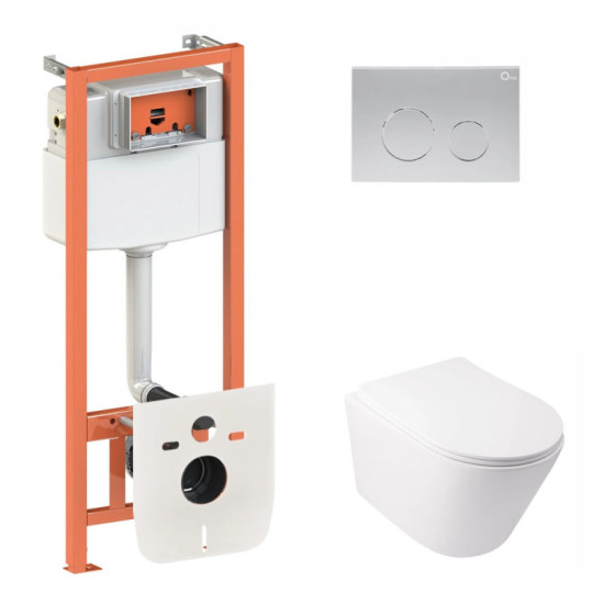 Инсталляция с унитазом Qtap Swan Rimless 520х360х320 + Nest 4 в 1 (круглая клавиша Satin)