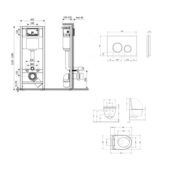 Инсталляция с унитазом Qtap Swan Rimless 520х360х320 + Nest 4 в 1 (круглая клавиша Satin)