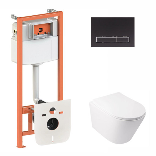 Инсталляция с унитазом Qtap Swan Rimless 520х360х320 + Nest 4 в 1 (линейная клавиша Black mat)