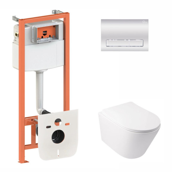 Инсталляция с унитазом Qtap Swan Rimless 520х360х320 + Nest 4 в 1 (линейная клавиша Chrome)