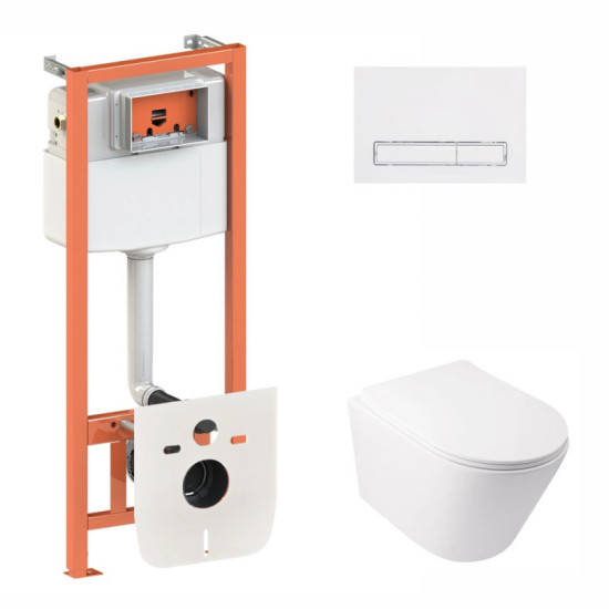 Инсталляция с унитазом Qtap Swan Rimless 520х360х320 + Nest 4 в 1 (линейная клавиша White)