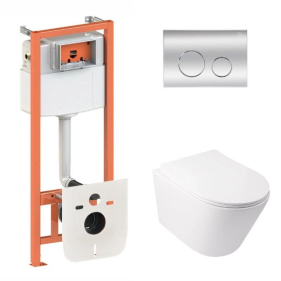 Инсталляция с унитазом Qtap  Swan Ultra Quiet 485x360x320 + Nest 4 в 1 (круглая клавиша Chrome)