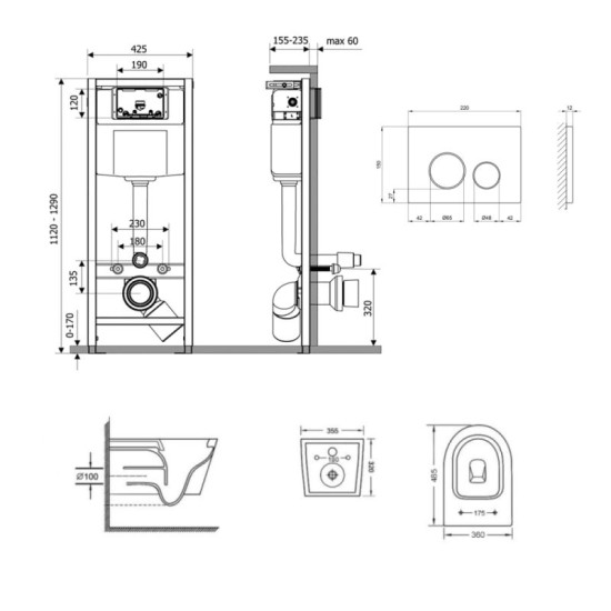 Инсталляция с унитазом Qtap  Swan Ultra Quiet 485x360x320 + Nest 4 в 1 (круглая клавиша Chrome)