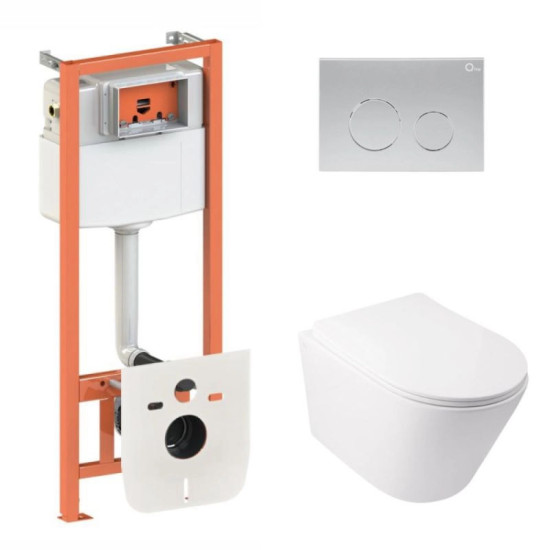 Инсталляция с унитазом Qtap  Swan Ultra Quiet 485x360x320 + Nest 4 в 1 (круглая клавиша Satin)