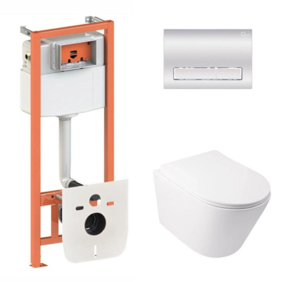 Инсталляция с унитазом Qtap  Swan Ultra Quiet 485x360x320 + Nest 4 в 1 (линейная клавиша Chrome)