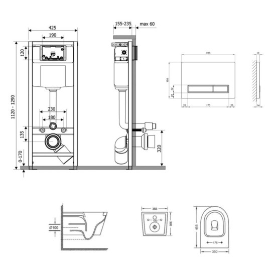 Инсталляция с унитазом Qtap  Swan Ultra Quiet 485x360x320 + Nest 4 в 1 (линейная клавиша Chrome)