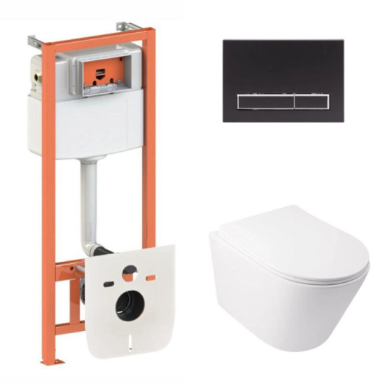 Инсталляция с унитазом Qtap  Swan Ultra Quiet 485x360x320 + Nest 4 в 1 (линейная клавиша Matt Black)