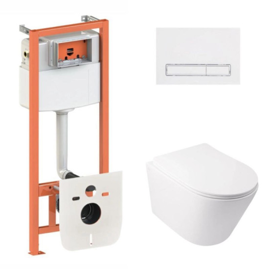 Инсталляция с унитазом Qtap  Swan Ultra Quiet 485x360x320 + Nest 4 в 1 (линейная клавиша White)