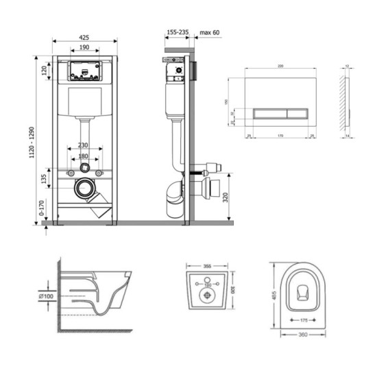 Инсталляция с унитазом Qtap  Swan Ultra Quiet 485x360x320 + Nest 4 в 1 (линейная клавиша White)