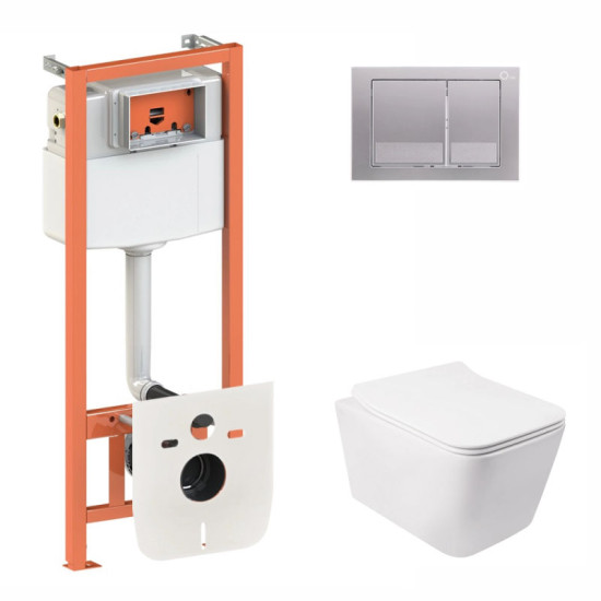 Инсталляция с унитазом Qtap Crow Rimless 520х360х290 + Nest 4 в 1 (квадратная клавиша Satin)