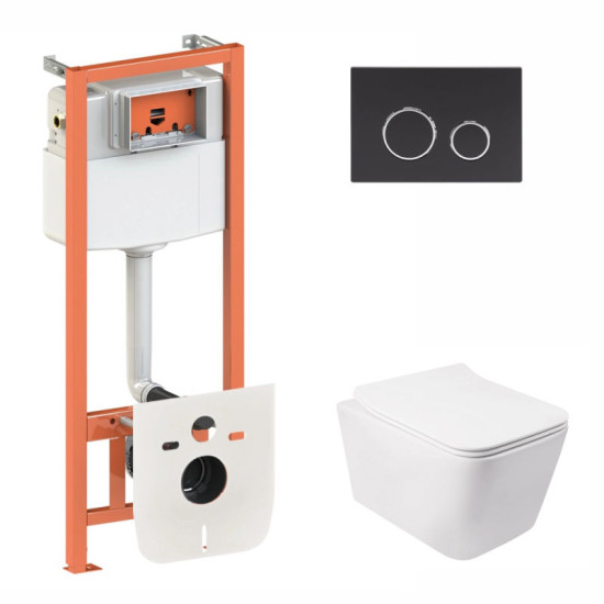 Инсталляция с унитазом Qtap Crow Rimless 520х360х290 + Nest 4 в 1 (круглая клавиша Black mat)