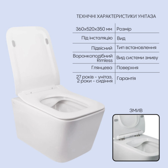 Инсталляция с унитазом Qtap Crow Rimless 520х360х290 + Nest 4 в 1 (линейная клавиша Black mat)