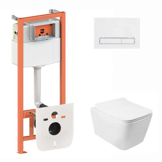 Инсталляция с унитазом Qtap Crow Rimless 520х360х290 + Nest 4 в 1 (линейная клавиша White)