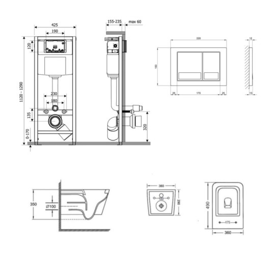 Инсталляция с унитазом Qtap Crow Ultra Quiet 490x360x290 + Nest 4 в 1 (квадратная клавиша Chrome)
