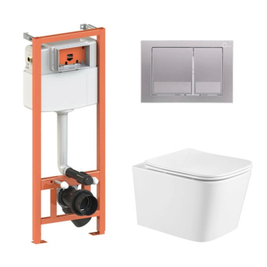 Инсталляция с унитазом Qtap Crow Ultra Quiet 490x360x290 + Nest 4 в 1 (квадратная клавиша Satin)