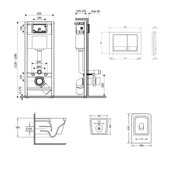 Инсталляция с унитазом Qtap Crow Ultra Quiet 490x360x290 + Nest 4 в 1 (квадратная клавиша Satin)