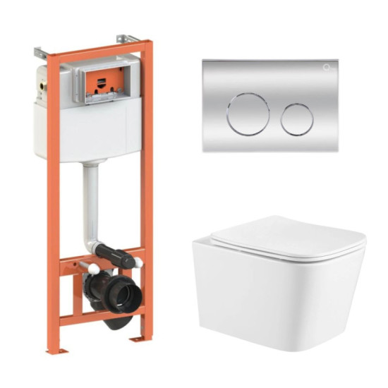 Инсталляция с унитазом Qtap Crow Ultra Quiet 490x360x290 + Nest 4 в 1 (круглая клавиша Chrome)