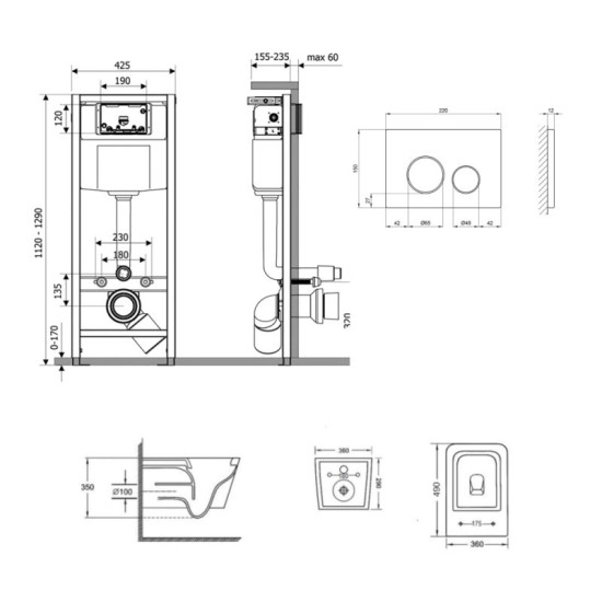 Инсталляция с унитазом Qtap Crow Ultra Quiet 490x360x290 + Nest 4 в 1 (круглая клавиша Chrome)