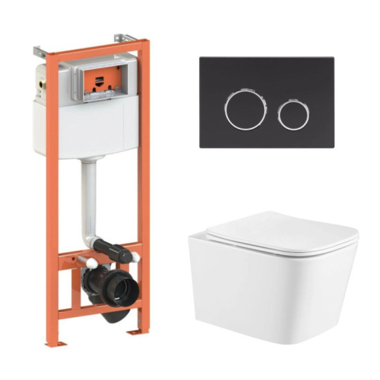 Инсталляция с унитазом Qtap Crow Ultra Quiet 490x360x290 + Nest 4 в 1 (круглая клавиша Matt Black)