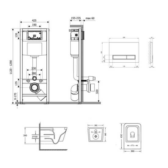 Инсталляция с унитазом Qtap Crow Ultra Quiet 490x360x290 + Nest 4 в 1 (линейная клавиша Chrome)