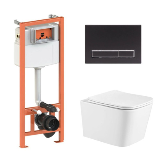 Инсталляция с унитазом Qtap Crow Ultra Quiet 490x360x290 + Nest 4 в 1 (линейная клавиша Matt Black)