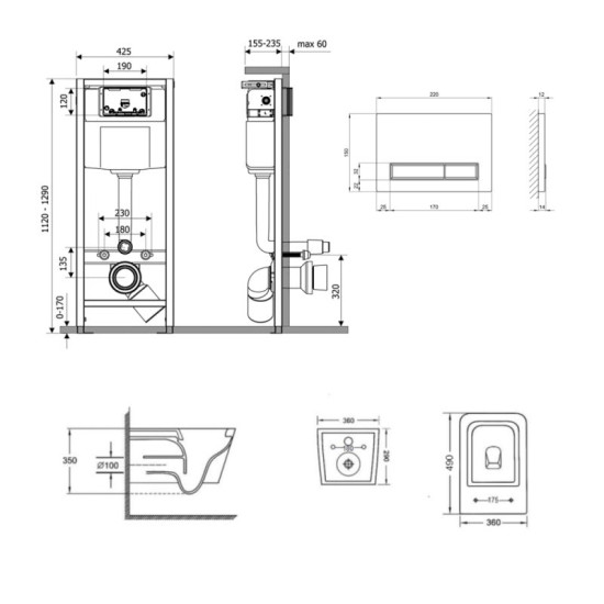 Инсталляция с унитазом Qtap Crow Ultra Quiet 490x360x290 + Nest 4 в 1 (линейная клавиша Matt Black)
