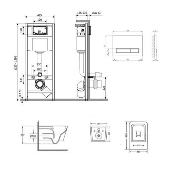 Инсталляция с унитазом Qtap Crow Ultra Quiet 490x360x290 + Nest 4 в 1 (линейная клавиша White)