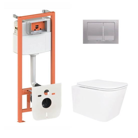 Инсталляция с унитазом Qtap Crow Ultra Quiet 520×360×290 + Nest 4 в 1 (квадратная клавиша Satin)