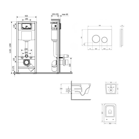 Инсталляция с унитазом Qtap Crow Ultra Quiet 520×360×290 + Nest 4 в 1 (круглая клавиша Satin)