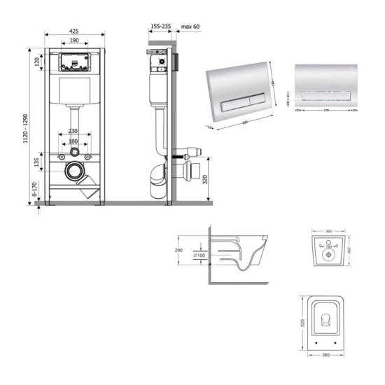 Інсталяція з унітазом Qtap Crow Ultra Quiet 520 360 290 + Nest 4 в 1 (лінійна клавіша Chrome)