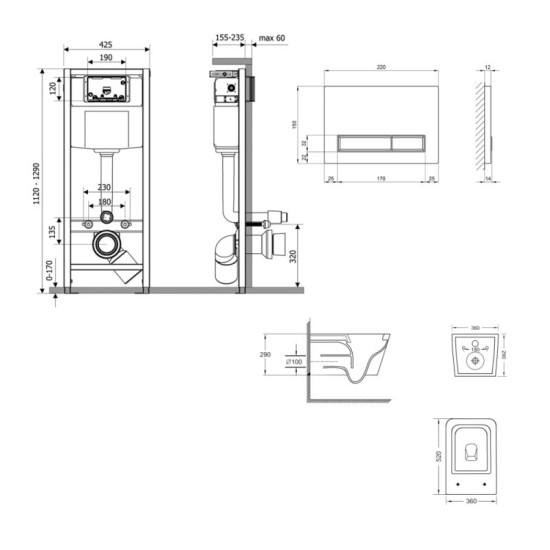 Инсталляция с унитазом Qtap Crow Ultra Quiet 520×360×290 + Nest 4 в 1 (линейная клавиша White)