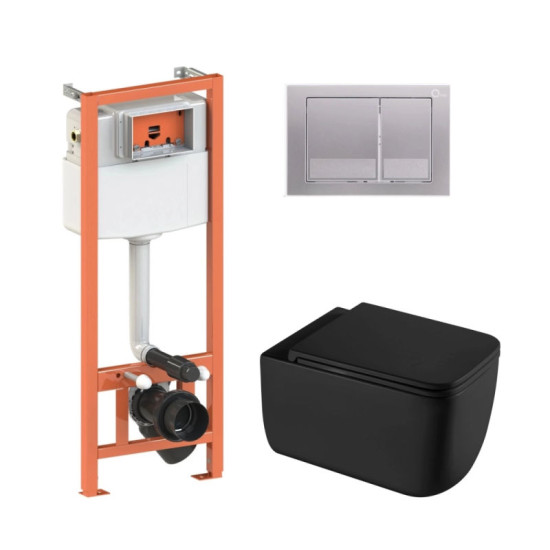 Інсталяція з унітазом Qtap Gemini Ultra Quiet 530х365х373 + Nest 4 в 1 (квадратна клавіша Satin)