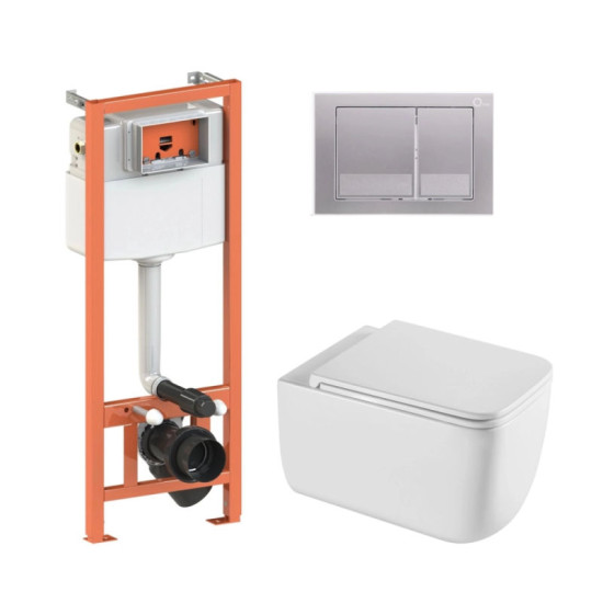 Инсталляция с унитазом Qtap Gemini Ultra Quiet 530х365х373 + Nest 4 в 1 (квадратная клавиша Satin)