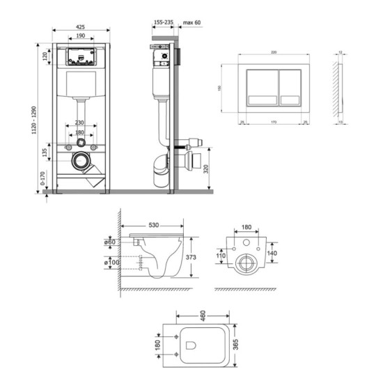 Инсталляция с унитазом Qtap Gemini Ultra Quiet 530х365х373 + Nest 4 в 1 (квадратная клавиша Satin)
