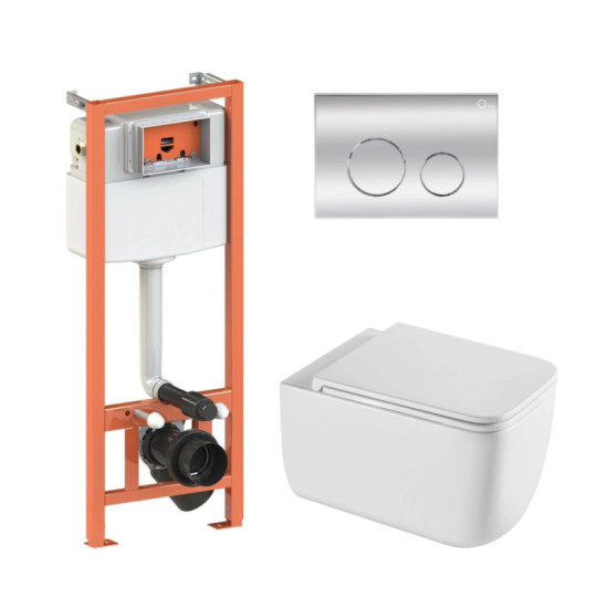Інсталяція з унітазом Qtap Gemini Ultra Quiet 530х365х373 + Nest 4 в 1 (кругла клавіша Chrome)