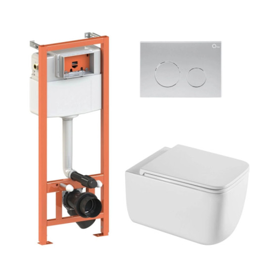 Инсталляция с унитазом Qtap Gemini Ultra Quiet 530х365х373 + Nest 4 в 1 (круглая клавиша Satin)