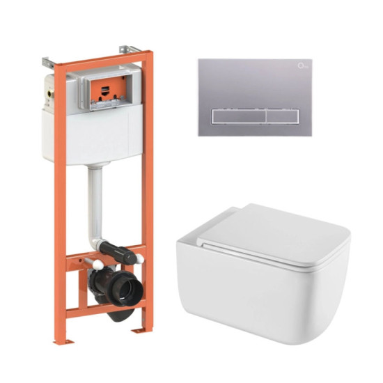 Инсталляция с унитазом Qtap Gemini Ultra Quiet 530х365х373 + Nest 4 в 1 (линейная клавиша Satin)